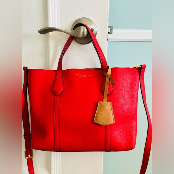 Tory Burch red leather purse with shoulder strap. NEW worn on two occasions. - Picture 2 of 6